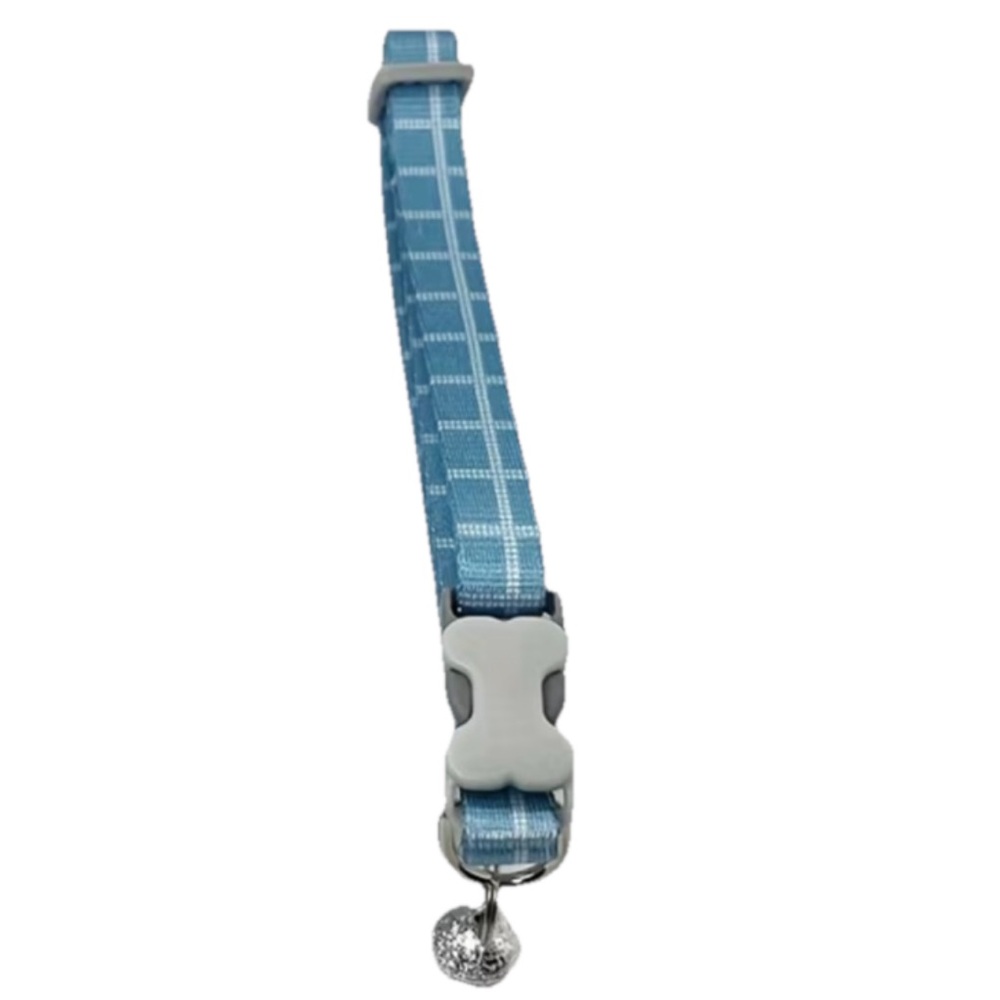 Dog Collar Light Blue Plaid with Bell Adjustable for Puppy’s to Small Dogs NEW